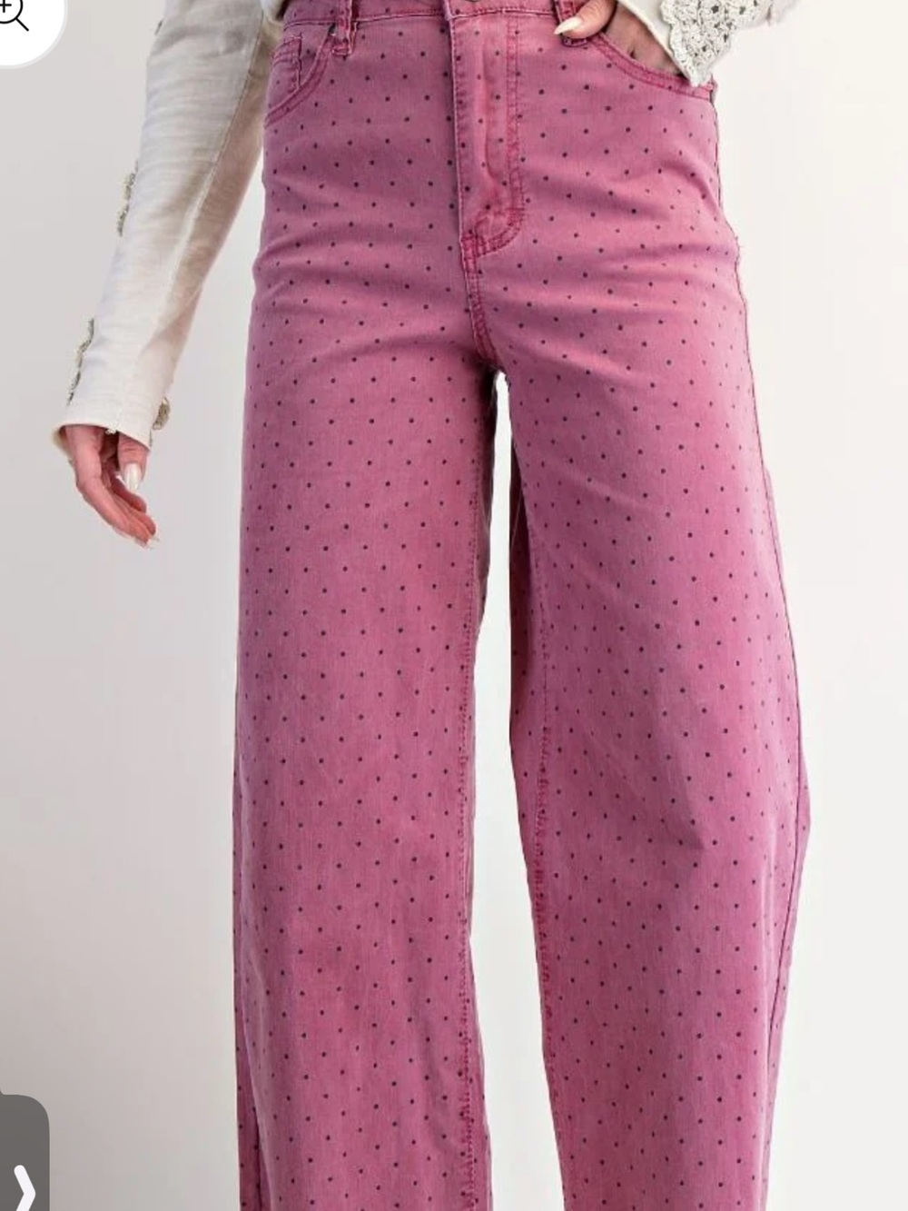 EASEL High-Rise Pink Wide-Leg Polka Dot Pants great stretch